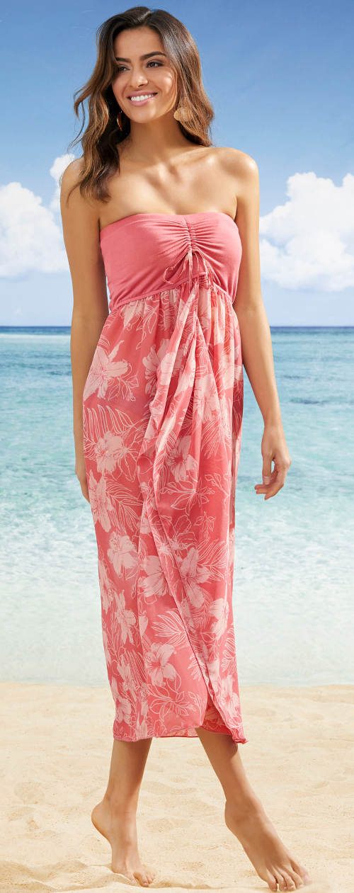 Dlouhé plážové šaty bez ramínek