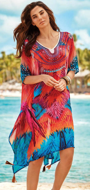 Pestrobarevné plážové šaty přes plavky Iconique Fuego