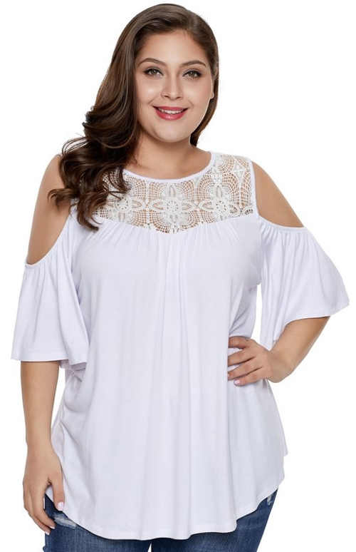 Bílý plus size top s krajkou