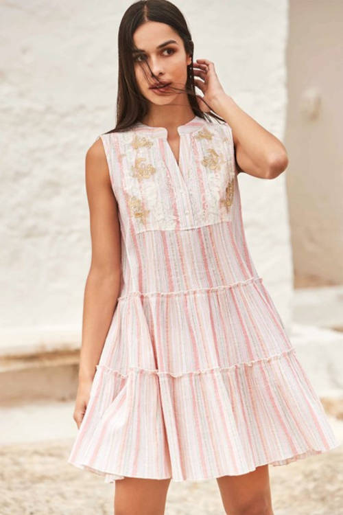 Luxusní dámské bavlněné letní šaty bez rukávů s volánky