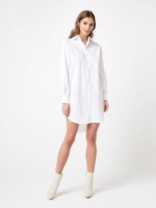 Luxusní dlouhá tunika košilového střihu v moderním bílém provedení