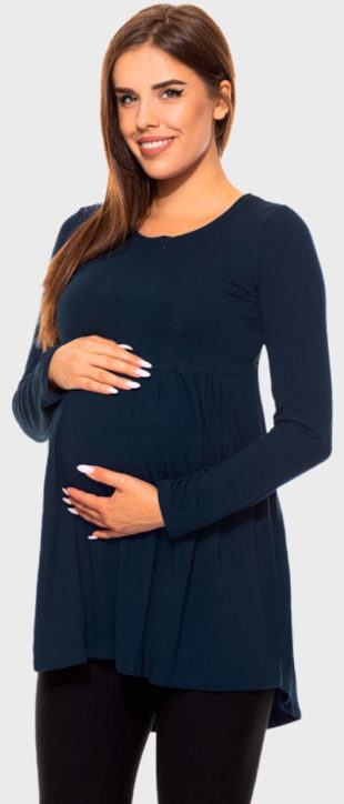 Těhotenská a kojící tunika s dlouhými rukávy a prodlouženou délkou