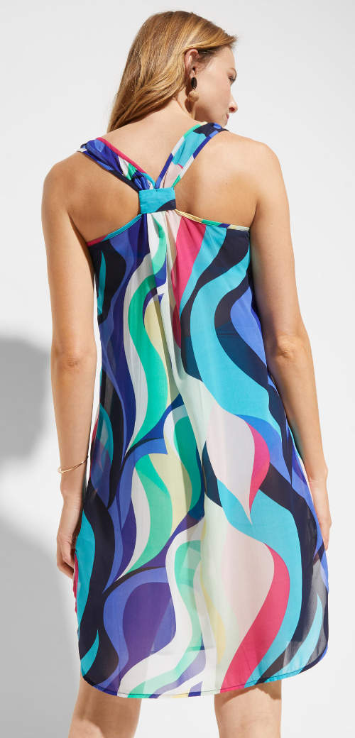 Pestrobarevné plážové šaty s odhalenými zády